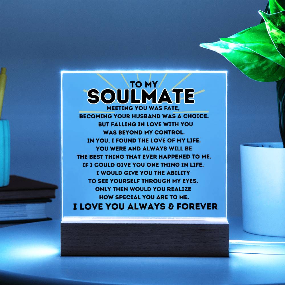 To My Soulmate Meeting You was Fate Square Acrylic Plaque w/LED Base