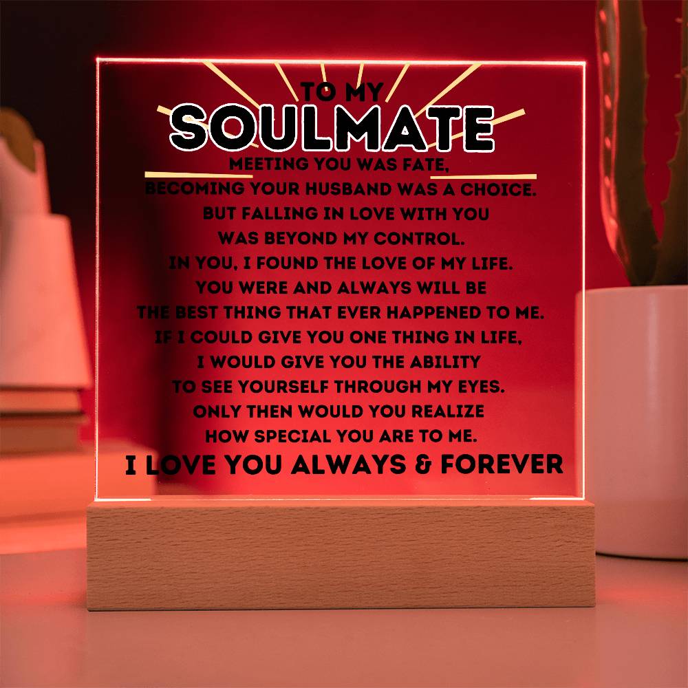 To My Soulmate Meeting You was Fate Square Acrylic Plaque w/LED Base