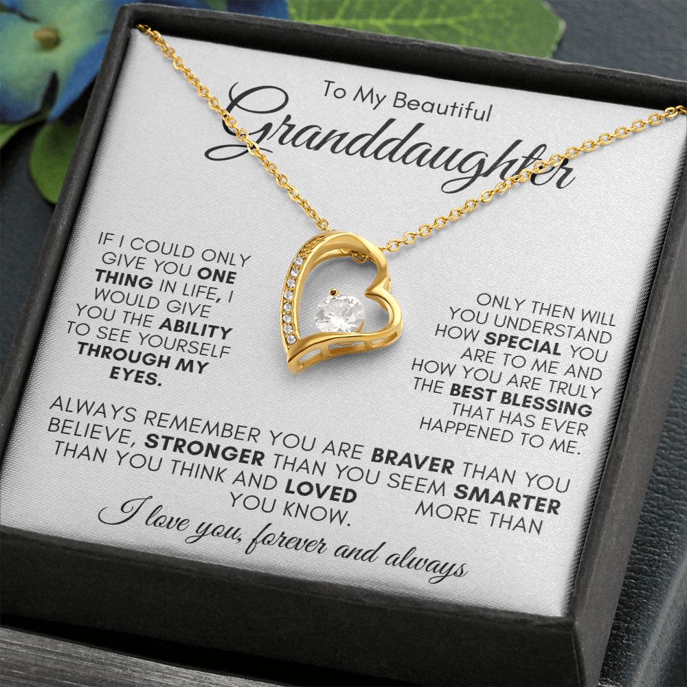 TO MY BEAUTIFUL GRANDDAUGHTER FOREVER LOVE NECKLACE #LG_WHT_BLK_GD_FL