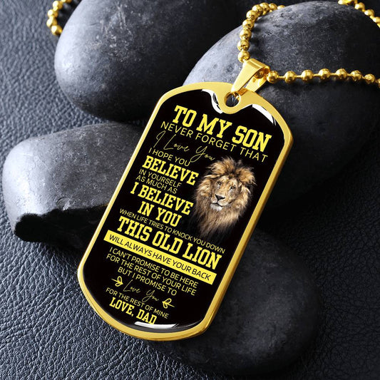 To My Son Never Forget Dad Get Your Back Dog Tag