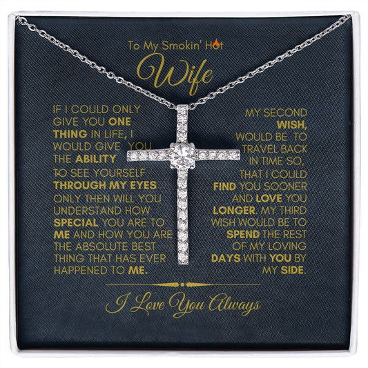 TO MY SMOKIN' HOT WIFE CZ CROSS #LG_SH_WF_NVY_GLD_TXT