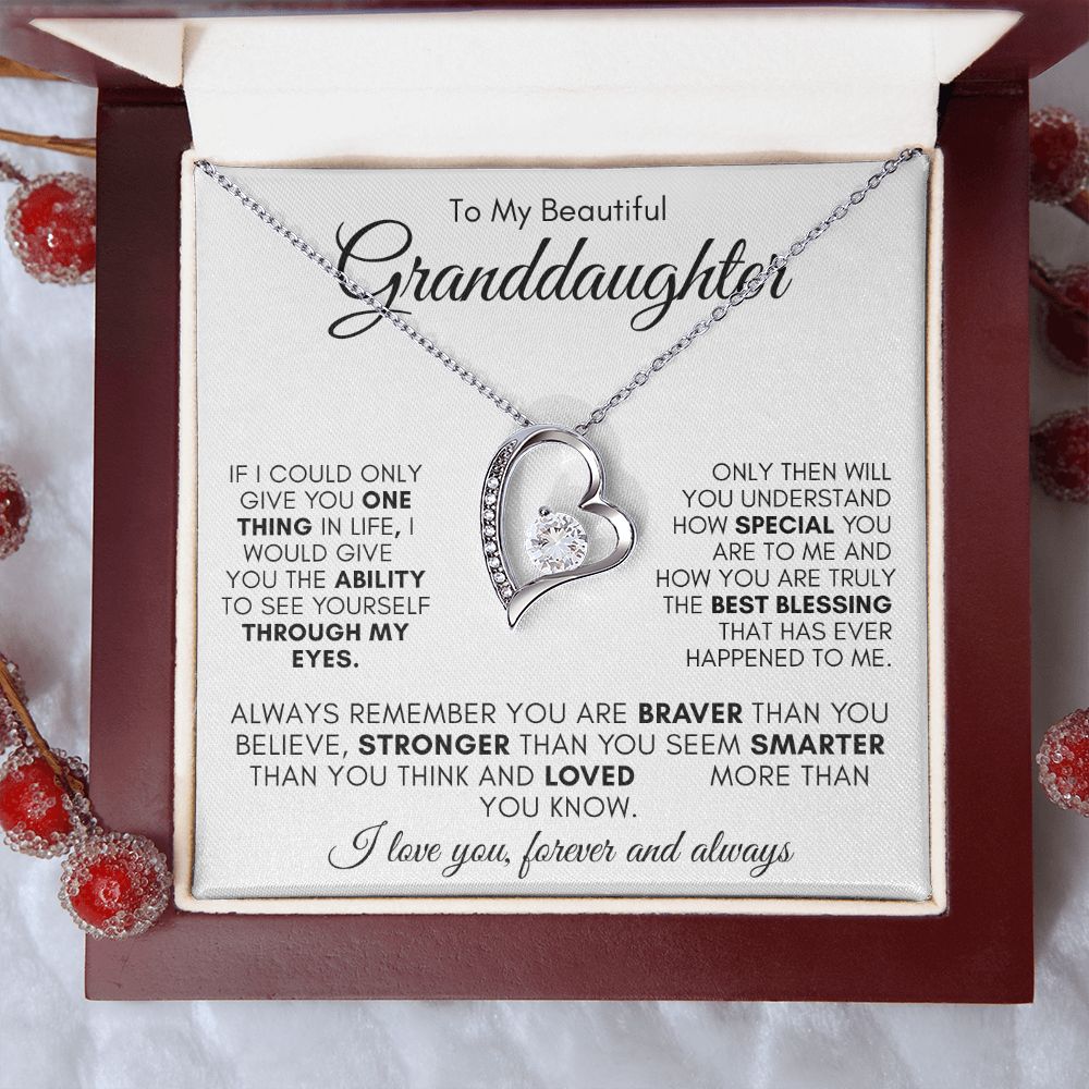 TO MY BEAUTIFUL GRANDDAUGHTER  FOREVER LOVE NECKLACE #LG_WHT_BLK_GD_FL