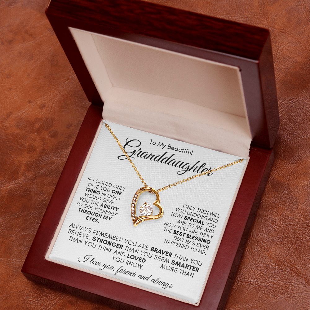 TO MY BEAUTIFUL GRANDDAUGHTER  FOREVER LOVE NECKLACE #LG_WHT_BLK_GD_FL