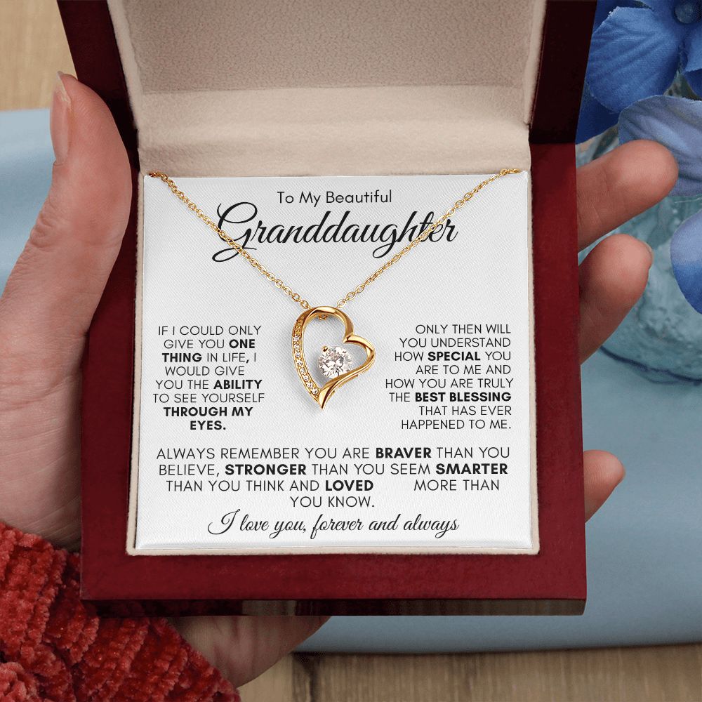TO MY BEAUTIFUL GRANDDAUGHTER  FOREVER LOVE NECKLACE #LG_WHT_BLK_GD_FL