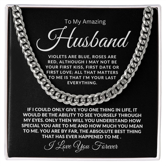 TO MY AMAZING HUSBAND CUBAN LINK CHAIN #LG_AM_BLK_WHT