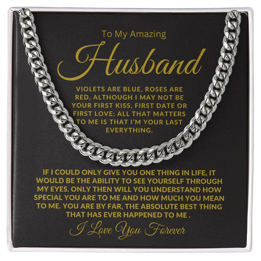 TO MY AMAZING HUSBAND CUBAN LINK CHAIN #LG_AM_NVY_GLD