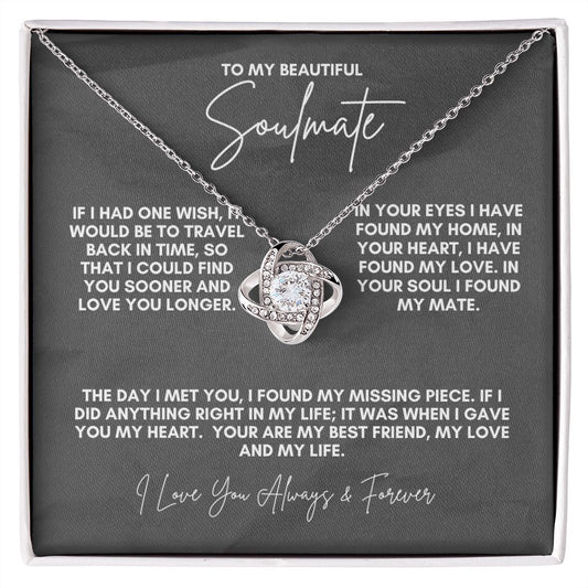 TO MY BEAUTIFUL SOULMATE LOVE KNOT NECKLACE #LG_BF_SM_TBLK_WHT_LK