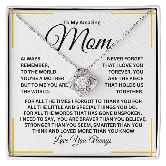 TO MY AMAZING MOM LOVE KNOT NECKLACE #LG_AM-M_WHT_BLK_PNK_B