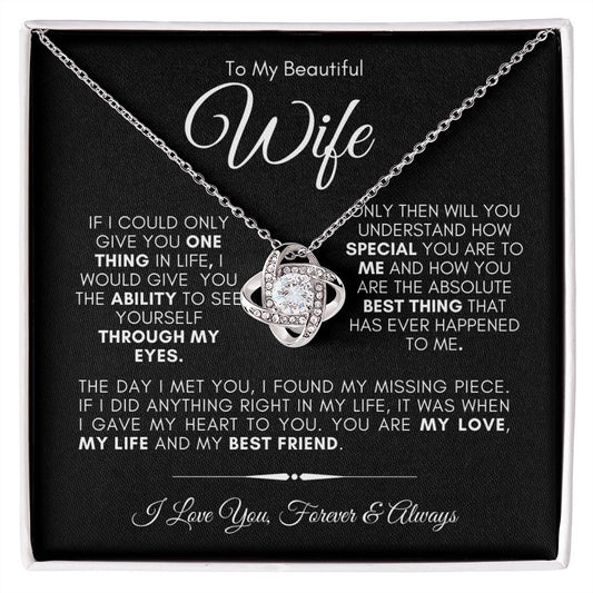 TO MY BEAUTIFUL WIFE LOVE KNOT NECKLACE #LG_BF_WF_BLK_WHT_LK
