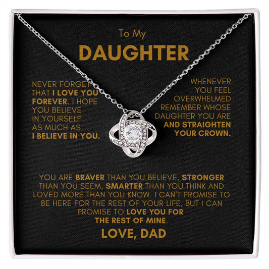 TO MY DAUGHTER LOVE KNOT NECKLACE #LG_BLK_GLD_LK