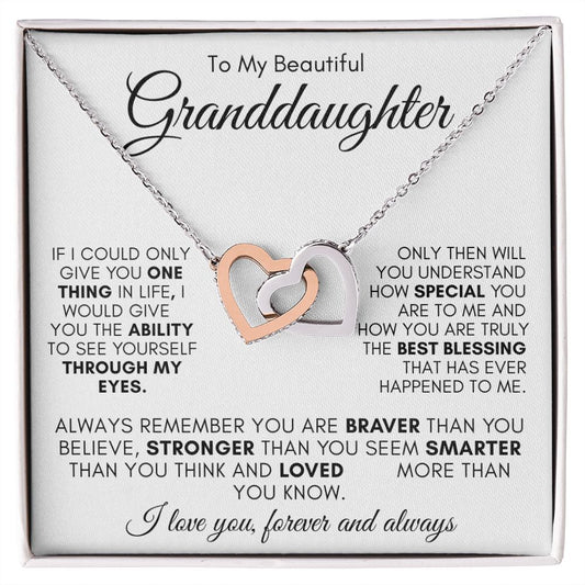 TO MY BEAUTIFUL GRANDDAUGHTER INTERLOCKING HEARTS NECKLACE #LG_WHT_BLK_GD-IH