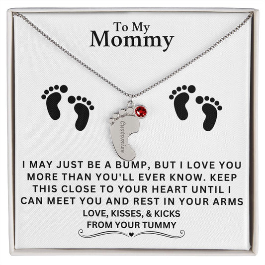 TO MY MOMMY MAY JUST BE A BUMP CUSTOM BABY FEET NECKLACE | PR 04323