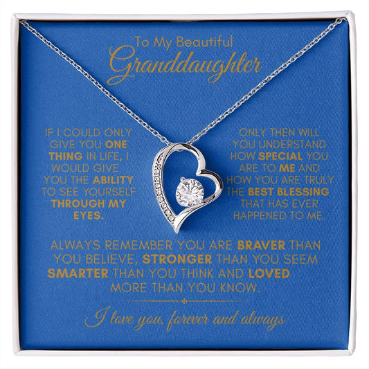 TO MY BEAUTIFUL GRANDDAUGHTER FOREVER LOVE NECKLACE #LG_BLU_GLD_FL