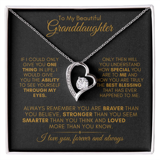 TO MY BEAUTIFUL GRANDDAUGHTER  FOREVER LOVE NECKLACE #LG_BLK_GLD_FL