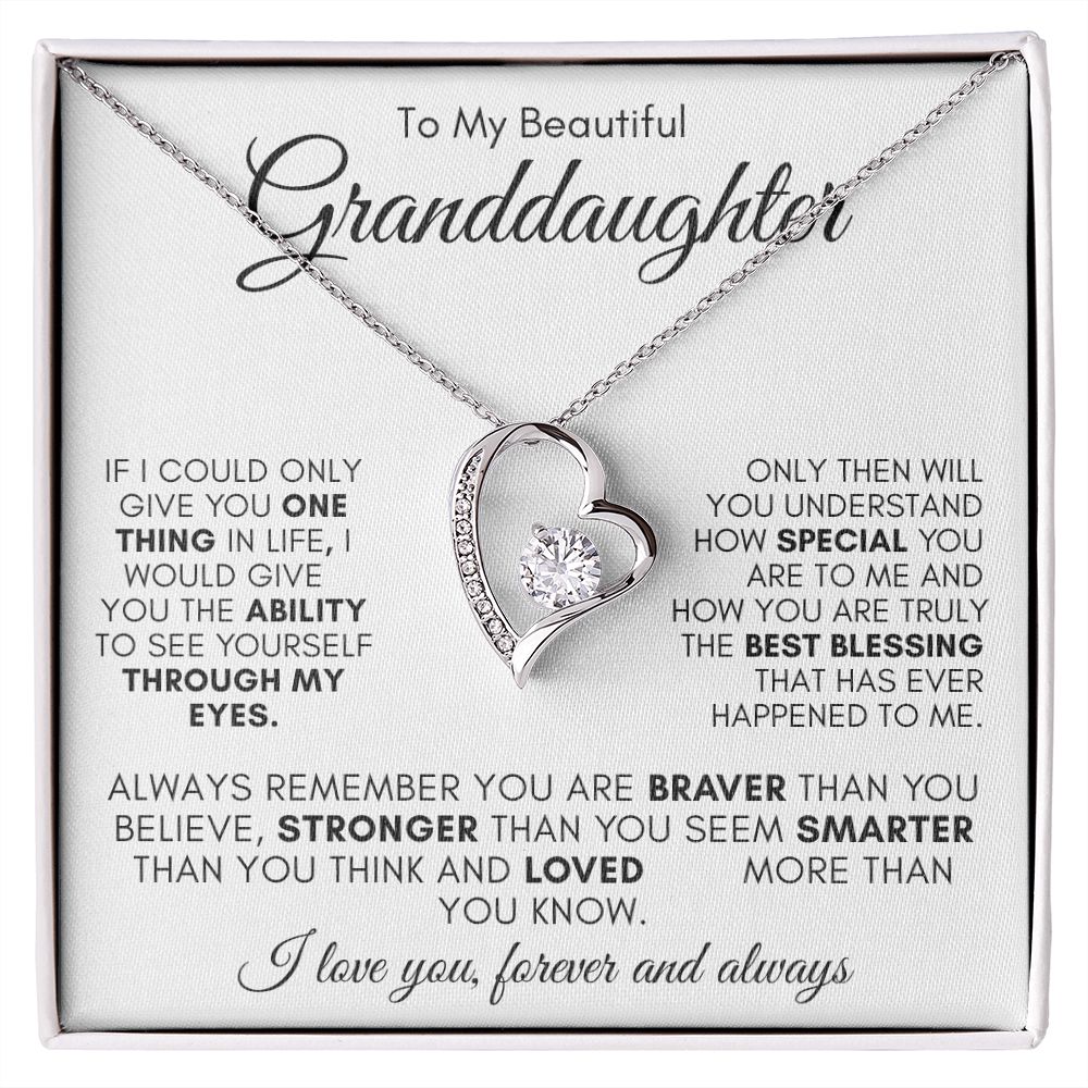 TO MY BEAUTIFUL GRANDDAUGHTER  FOREVER LOVE NECKLACE #LG_WHT_BLK_GD_FL