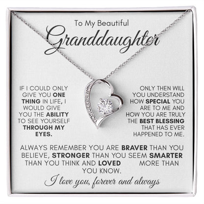 TO MY BEAUTIFUL GRANDDAUGHTER  FOREVER LOVE NECKLACE #LG_WHT_BLK_GD_FL