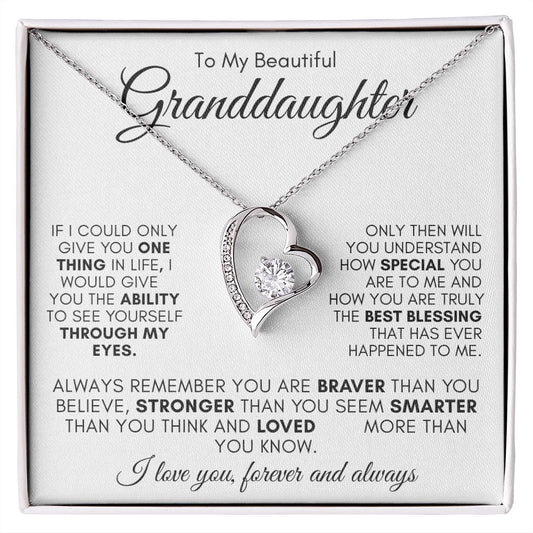 TO MY BEAUTIFUL GRANDDAUGHTER  FOREVER LOVE NECKLACE #LG_WHT_BLK_GD_FL