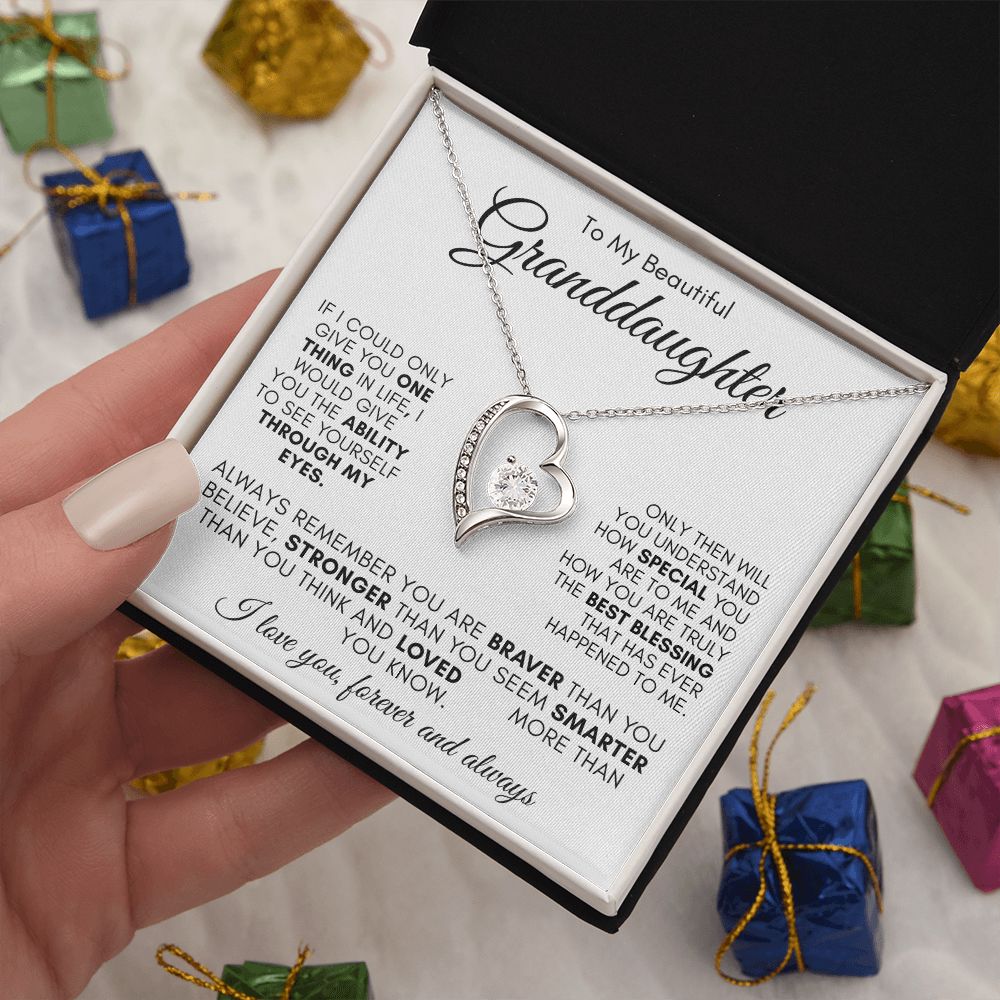 TO MY BEAUTIFUL GRANDDAUGHTER  FOREVER LOVE NECKLACE #LG_WHT_BLK_GD_FL