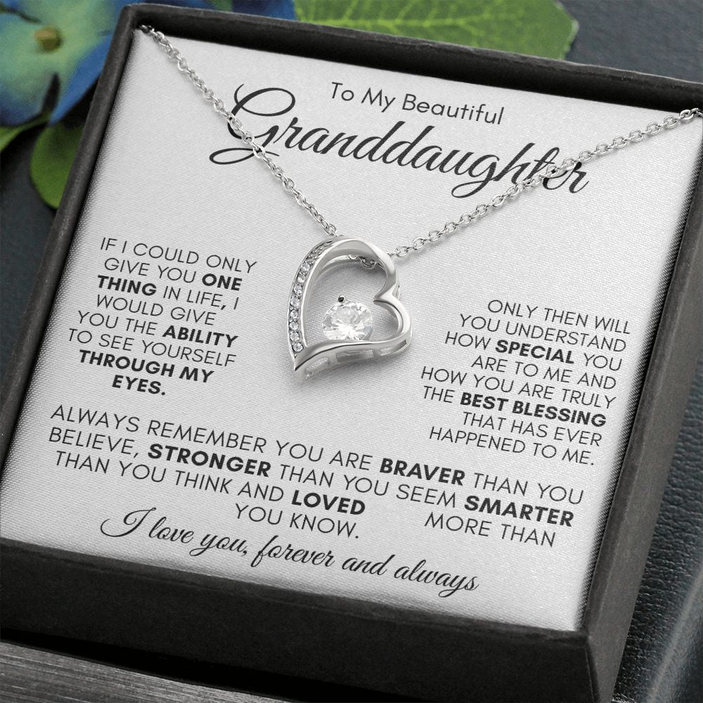 TO MY BEAUTIFUL GRANDDAUGHTER  FOREVER LOVE NECKLACE #LG_WHT_BLK_GD_FL