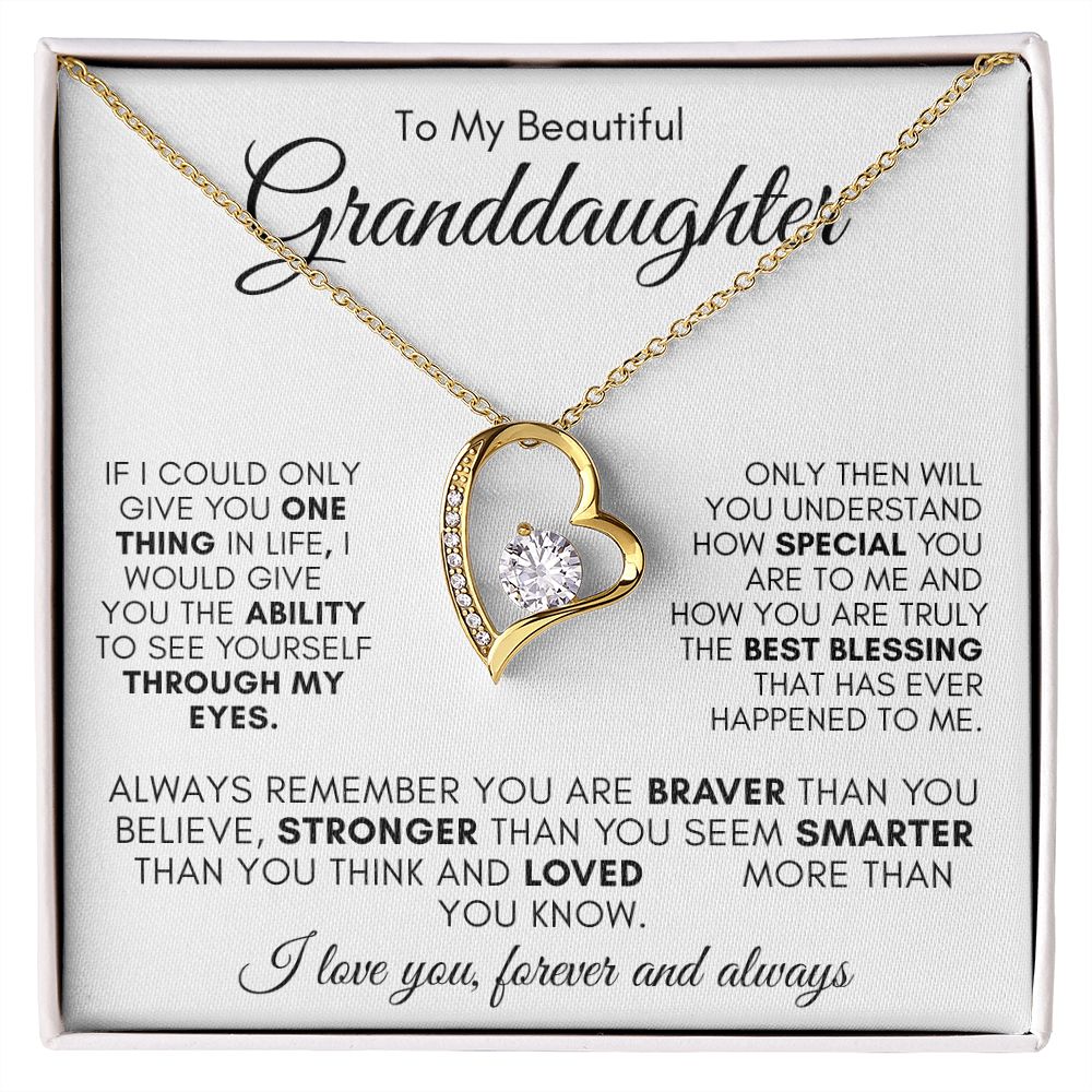 TO MY BEAUTIFUL GRANDDAUGHTER  FOREVER LOVE NECKLACE #LG_WHT_BLK_GD_FL