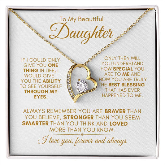 TO MY BEAUTIFUL DAUGHTER LOVE KNOT NECKLACE #LG_BG_WHT_GLD_FL