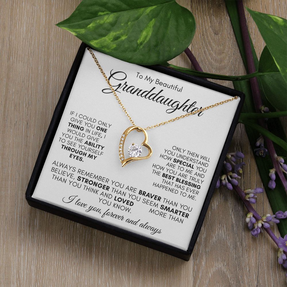 TO MY BEAUTIFUL GRANDDAUGHTER  FOREVER LOVE NECKLACE #LG_WHT_BLK_GD_FL