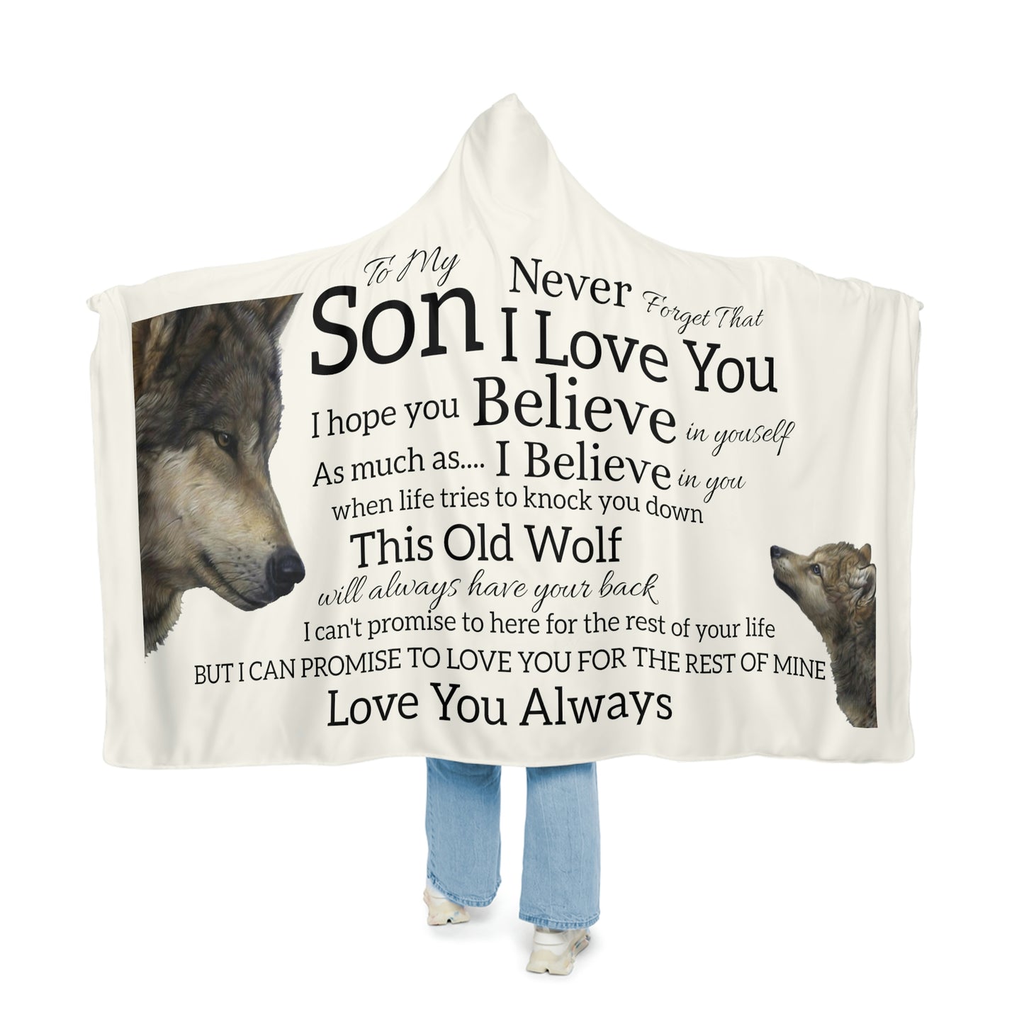 TO MY SON NEVER FORGET HOODED BLANKET - WHITE